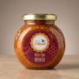 frasco de vidrio con tapa dorada miel con merken dulce vuelo