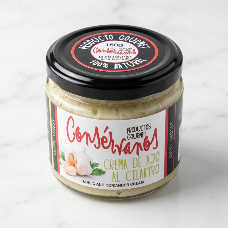 frasco de delicionsa salsa de ajo al cilantro de conservanos