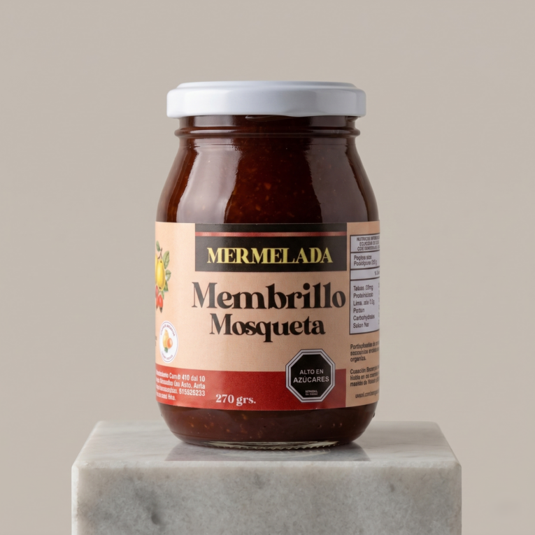 frasco de vidrio con mermelada de membrillo y mosqueta kutral nalcahue