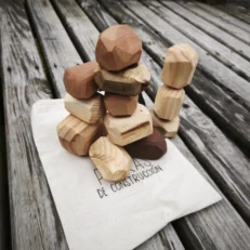 piedras de madera sobre la bolsa que las contenia